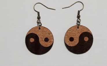 Boucles d'Oreilles en liège -Collection Bien-Etre Yin Yang-Crochets bronze (sans plomb sans nickel)-2 mm-forme rondes inférieures à 30 mm