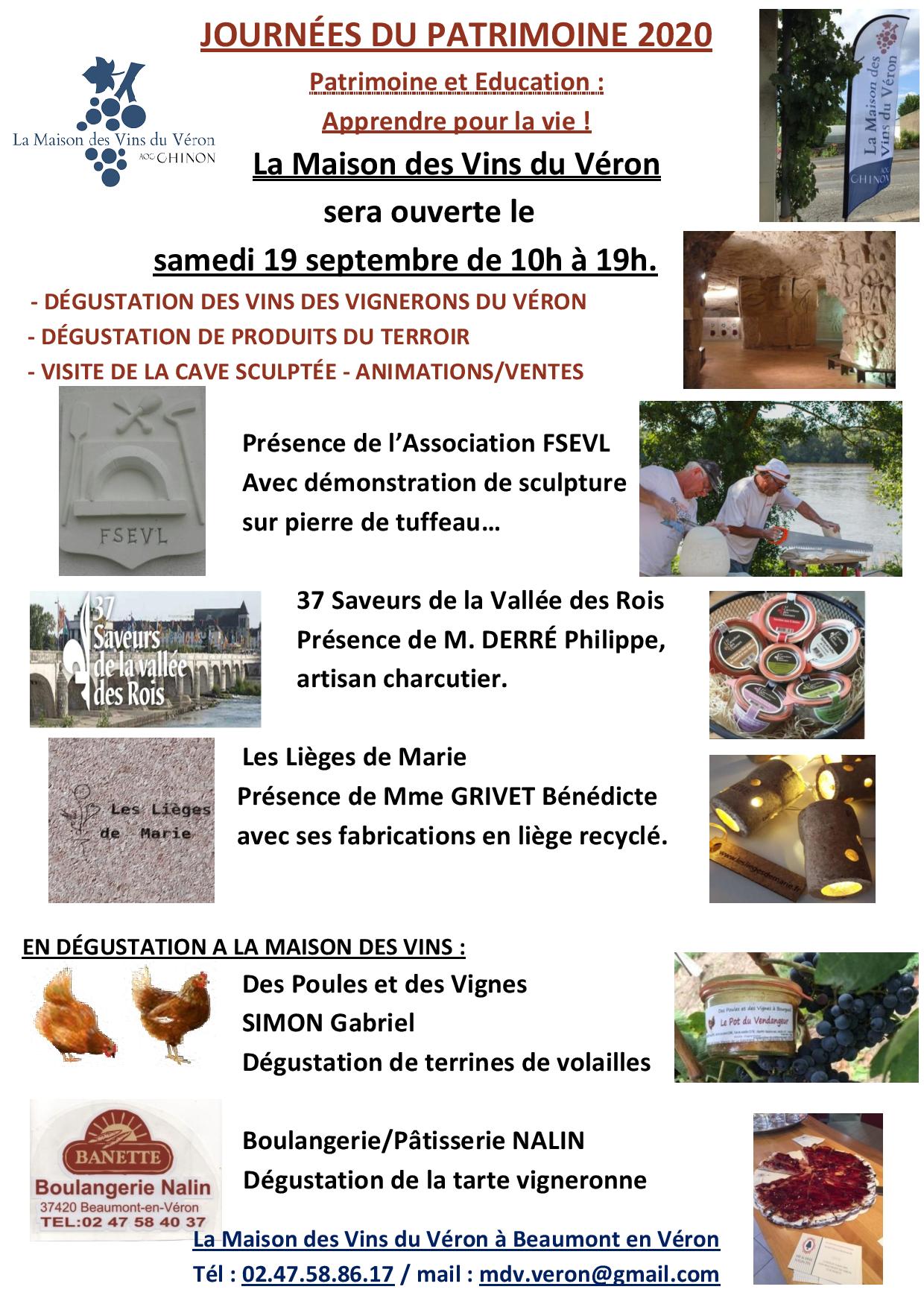 affiche-journées-du-patrimoine-2020-maison-des-vins-du-véron à Beaumont en Véron (37) Liste des exposants