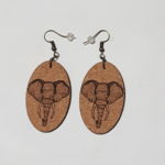 Boucles d'oreilles en liège naturel -Collection Animale -Tête d'éléphant découpée- Dormeuses bronze (sans plomb sans nickel)-épaisseur 2 mm- moyennes gouttes entre 30 et 50 mm)
