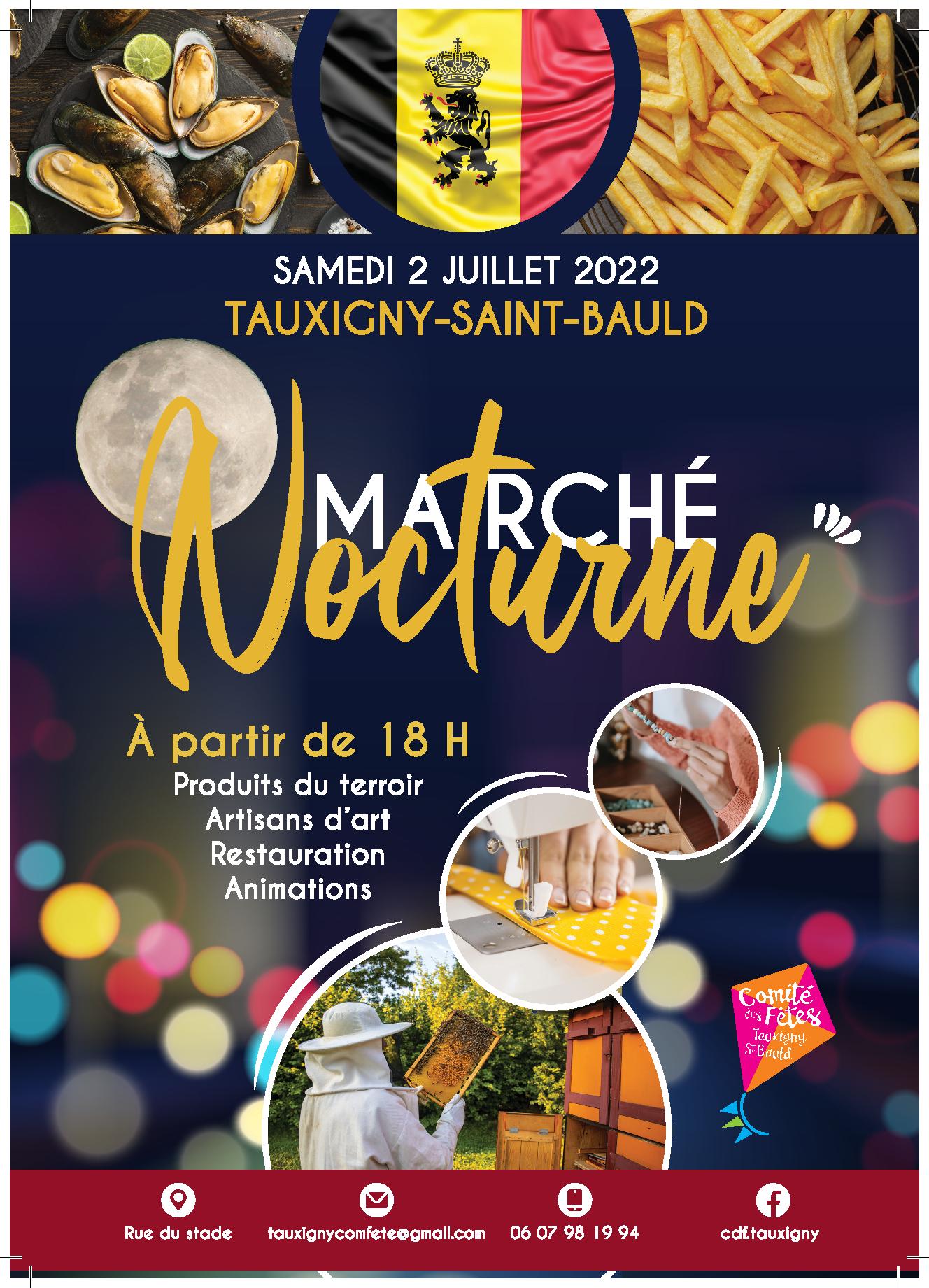 Affiche 2022 Marché nocturne Samedi 2 juillet à Tauxigny-Saint-Bauld à partir de 18h